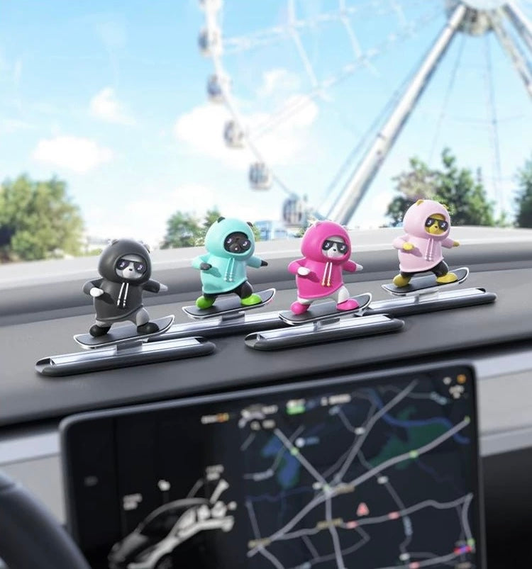 3D Panda on Skateboard Car Sticker - Moving Dashboard Decor with Strong Adhesive