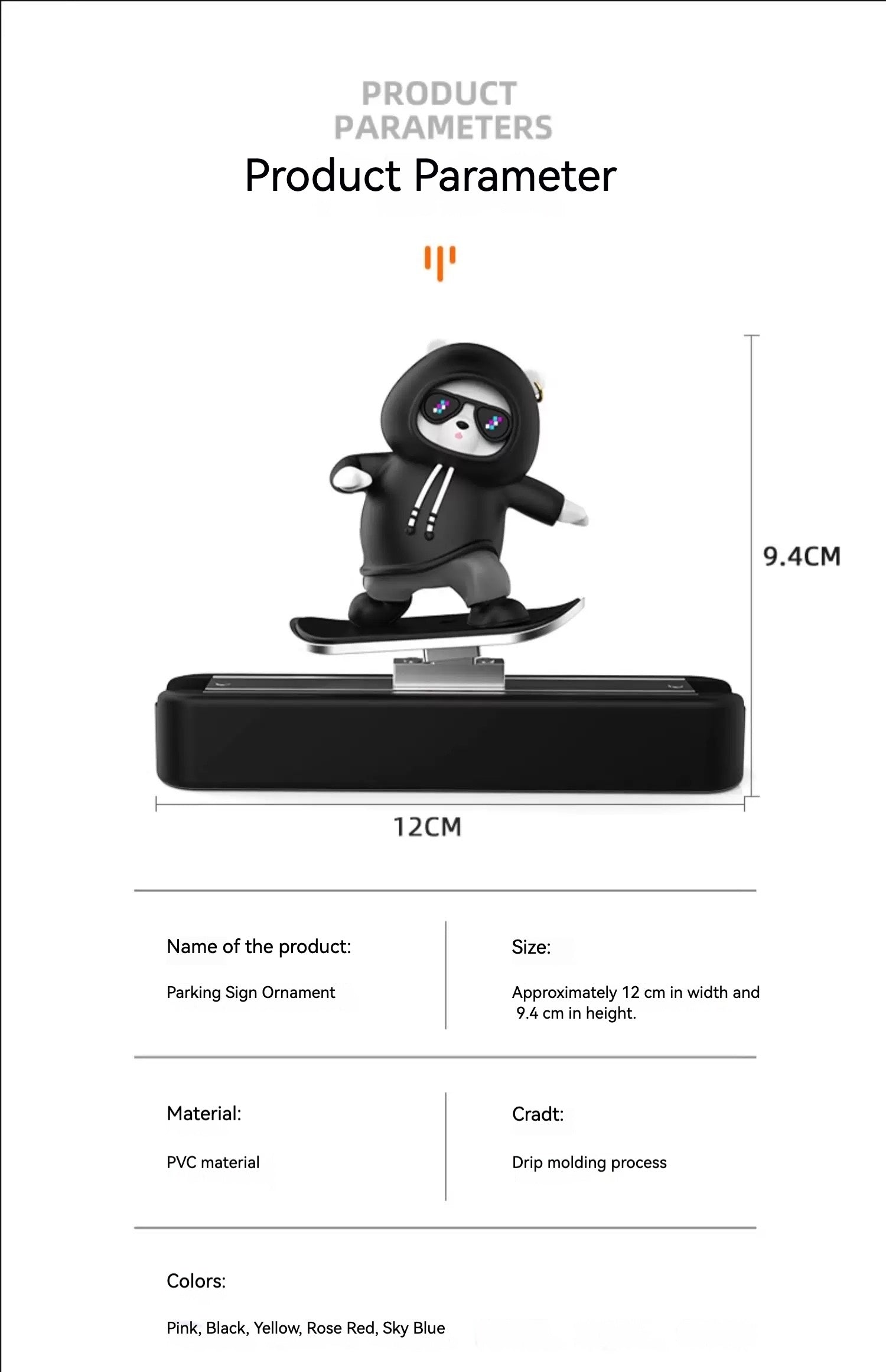 3D Panda on Skateboard Car Sticker - Moving Dashboard Decor with Strong Adhesive