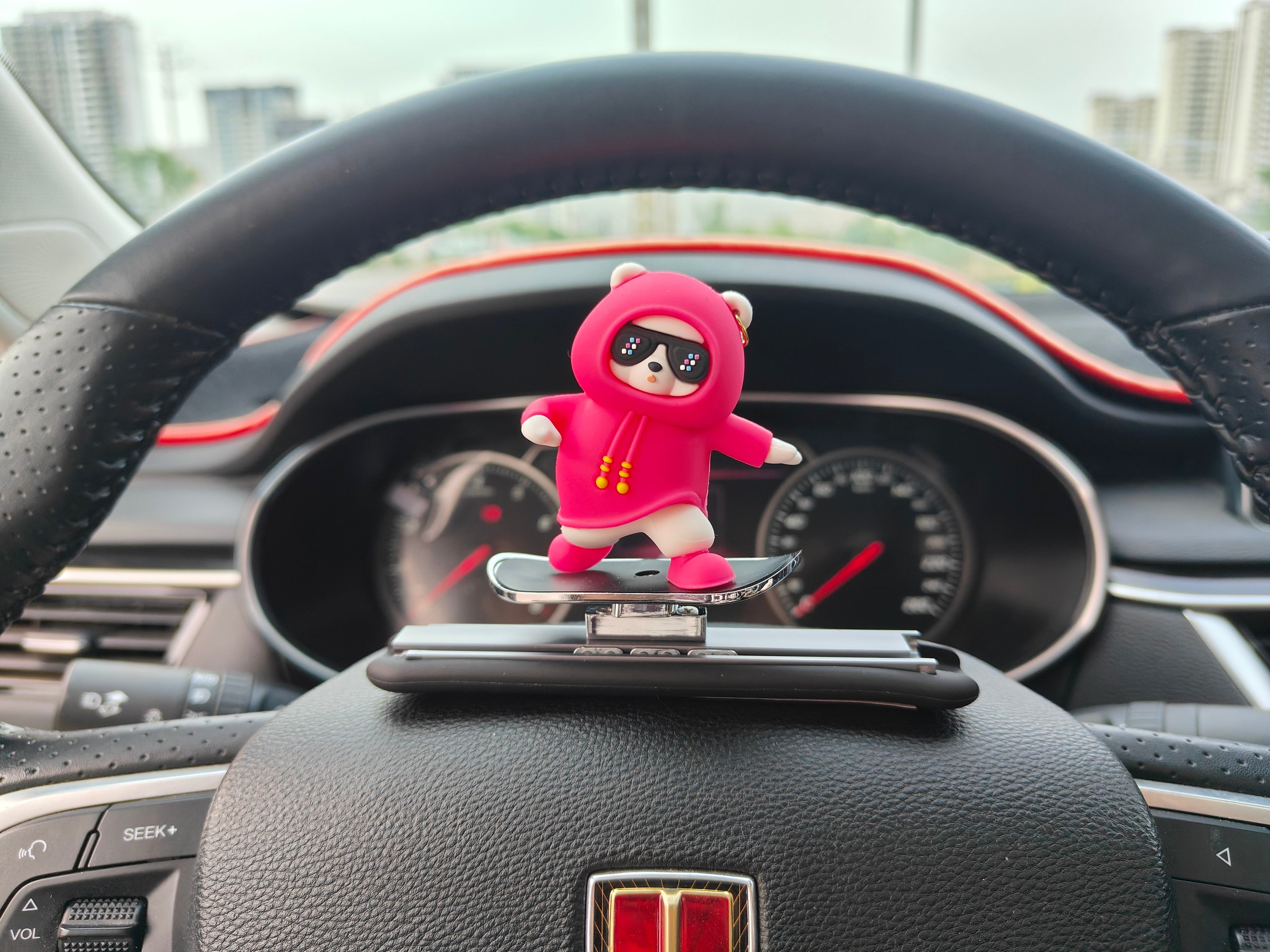 3D Panda on Skateboard Car Sticker - Moving Dashboard Decor with Strong Adhesive