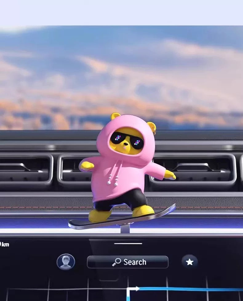 3D Panda on Skateboard Car Sticker - Moving Dashboard Decor with Strong Adhesive