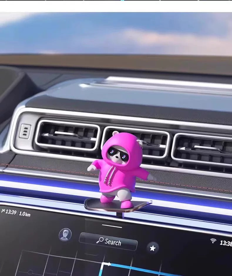 3D Panda on Skateboard Car Sticker - Moving Dashboard Decor with Strong Adhesive