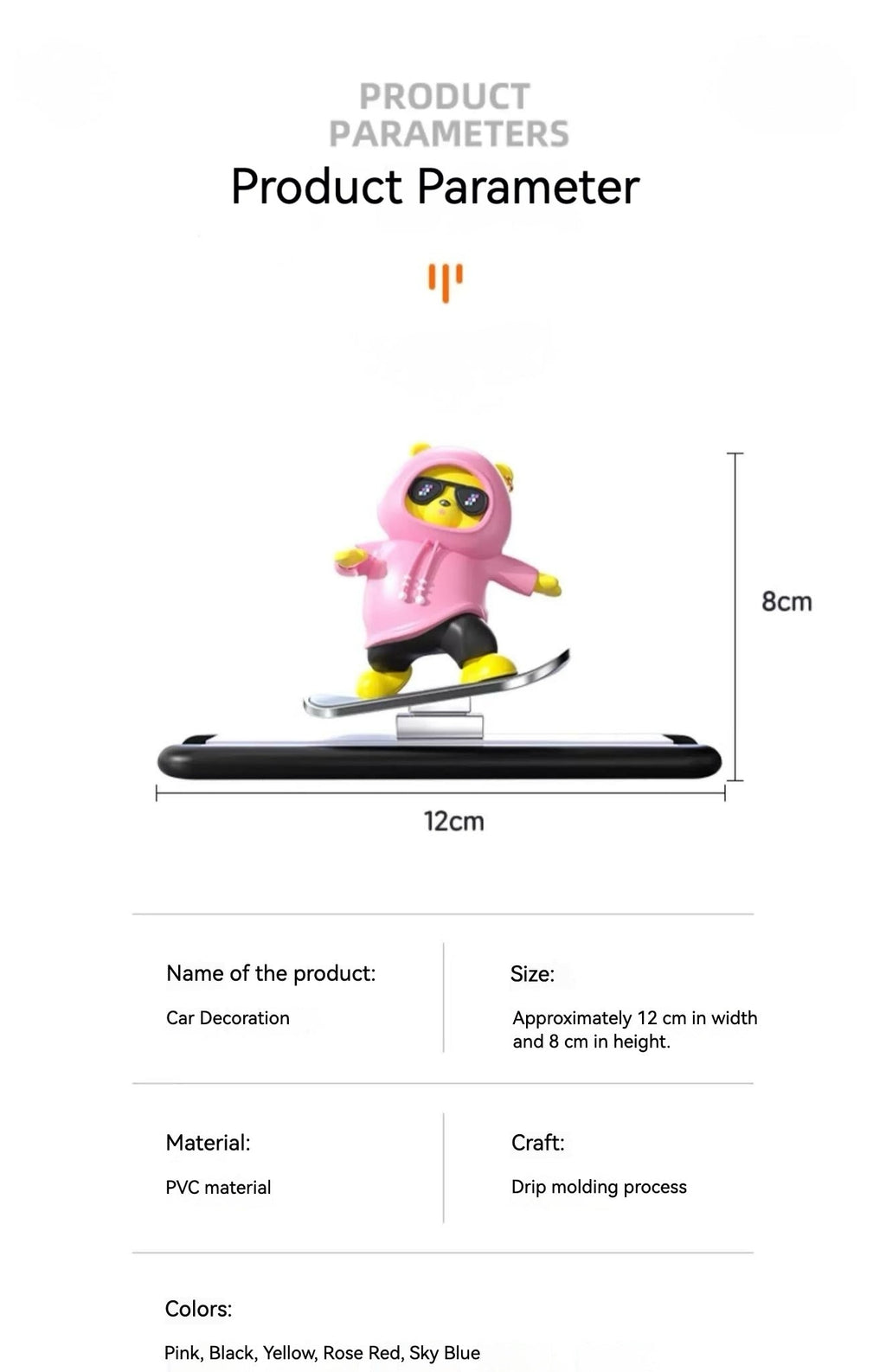 3D Panda on Skateboard Car Sticker - Moving Dashboard Decor with Strong Adhesive