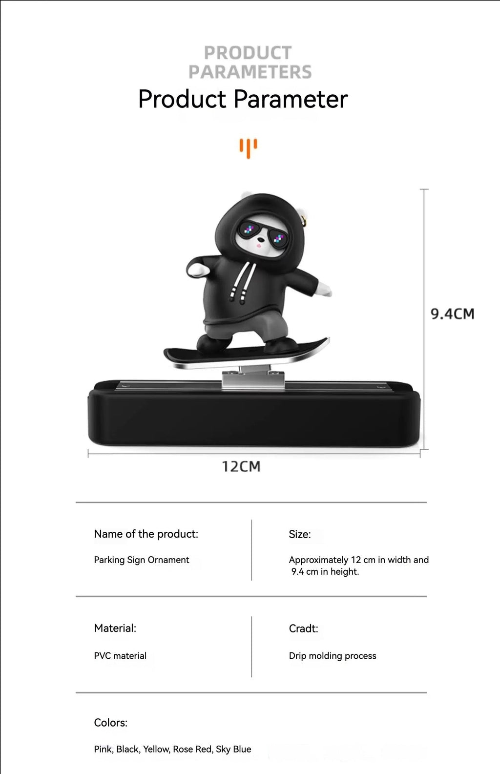 3D Panda on Skateboard Car Sticker - Moving Dashboard Decor with Strong Adhesive